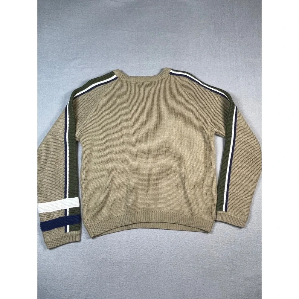 VTG Quiksilver Knit Sweater Youth Med Multi Green Blue white Crewneck Stripes‎